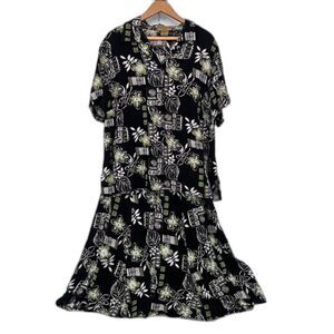 Notations VTG Maxi Skirt Blouse SET Tropical Floral Print Beachy Casual Size 1X